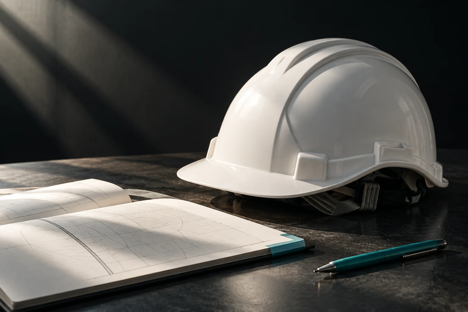Immagine illustrativa di casco protettivo e materiale didattico per la sicurezza sul lavoro